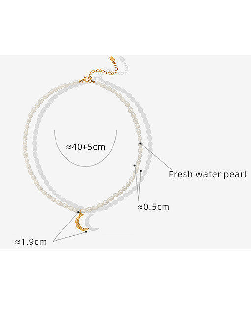 Collier minimaliste en acier au titane avec perles d'eau douce et lune