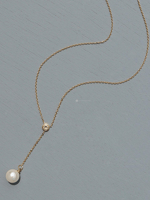 Titanium 316L Stainless Steel Imitation Pearl Tassel Minimalist Lariat Necklace with e-coated waterproof