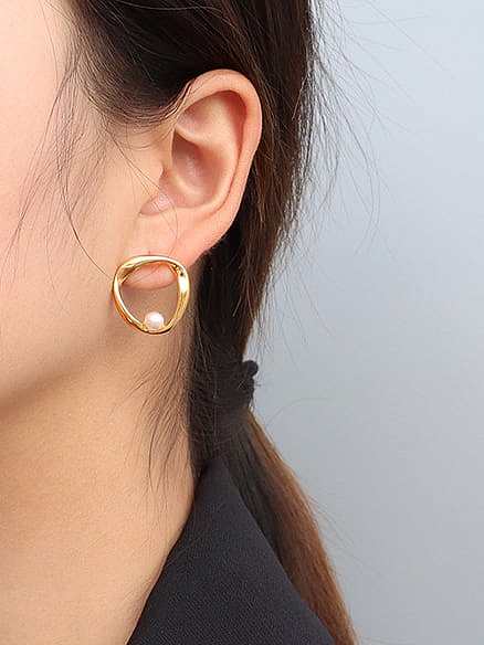 Boucles d'oreilles minimalistes géométriques en titane 316L en acier inoxydable Imitation Pearl avec e-coat imperméable à l'eau