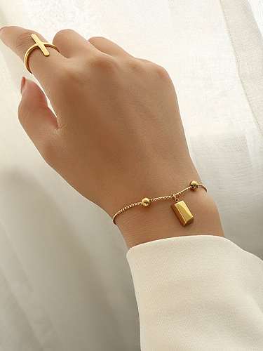 Titanium 316L Stainless Steel Square Minimalist Adjustable Bracelet with e-coated waterproof