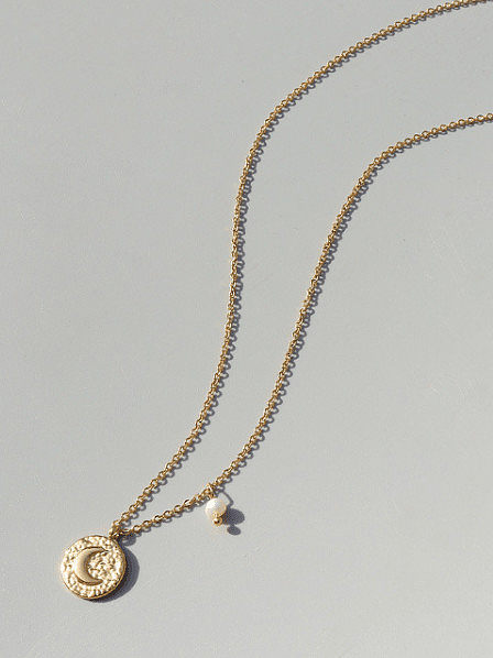Titan 316L Edelstahl Nachahmung Perle Mond Vintage Halskette mit e-beschichtetem wasserdicht