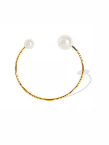 Brazalete minimalista geométrico de perla de imitación de acero de titanio