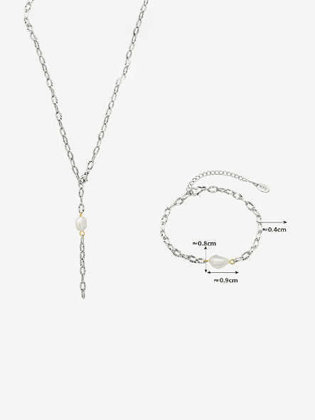 TTitanium Steel Imitation Pear rend Geometric l Bracelet and Necklace Set