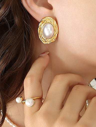 Boucles d'oreilles et collier géométriques vintage en acier au titane avec perle d'imitation
