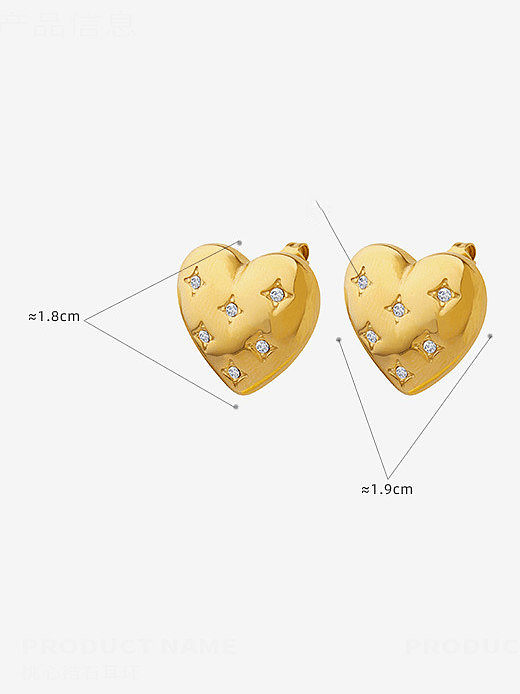 Boucles d'Oreilles Clou d'Oreille Vintage Coeur en Acier Titane Zircone Cubique