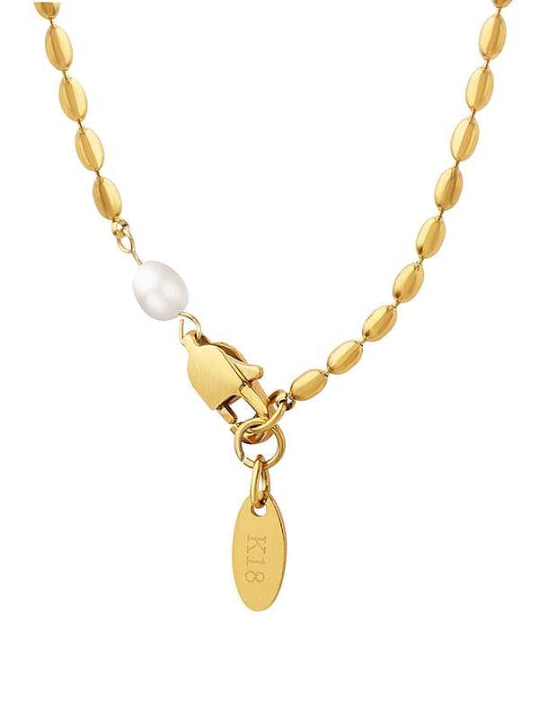 Collier Vintage Géométrique Chaîne de Perles en Acier au Titane