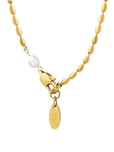 Collier Vintage Géométrique Chaîne de Perles en Acier au Titane