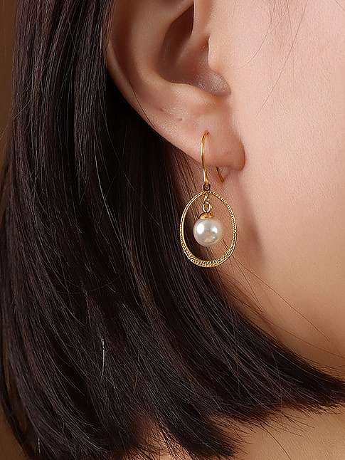 Boucles d'oreilles à crochet vintage ovales en titane 316L en acier inoxydable imitation perle avec e-coat imperméable à l'eau