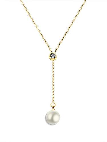 Collar de lariat minimalista con borla de perlas de imitación de acero inoxidable 316L de titanio con revestimiento electrónico resistente al agua