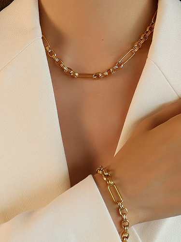 Titanium 316L Stainless Steel Vintage GeometricBraclete and Necklace Set with e-coated waterproof