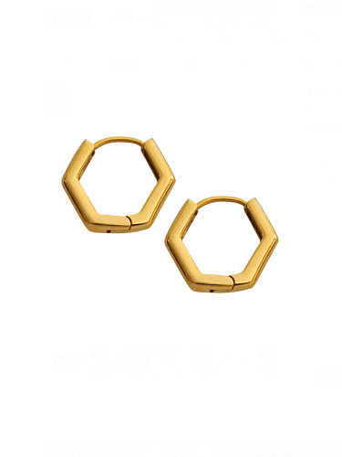Boucles d'oreilles vintage Huggie hexagonales creuses en acier au titane