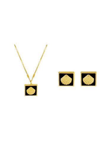 Minimalistischer quadratischer Ohrring und Halskette aus Titanstahl und Emaille