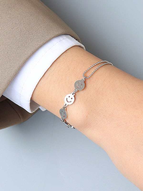 Titanium 316L Stainless Steel Smiley Minimalist Link Bracelet with e-coated waterproof