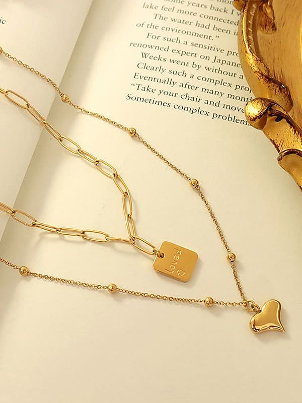 Titanium Steel Heart Vintage Hollow Geometric Chain Multi Strand Necklace