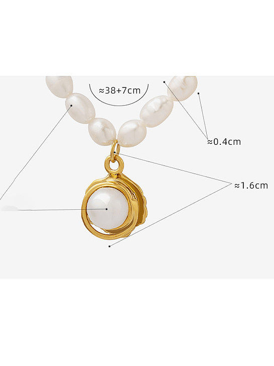 Titan Stahl Nachahmung Perle geometrische Vintage Halskette