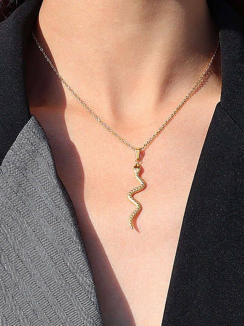 Titanium 316L Stainless Steel Snake Minimalist Necklace with e-coated waterproof