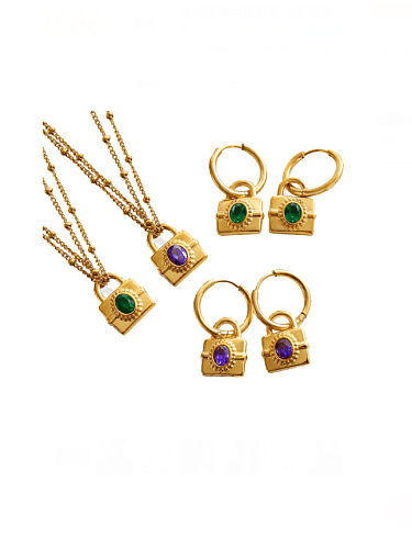 Titanium Steel Glass Stone Vintage Geometric Earring and Necklace Set