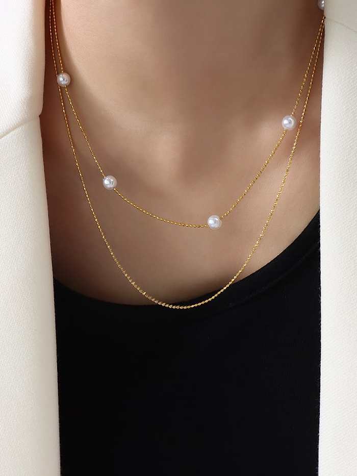 Runde, minimalistische, mehrsträngige Halskette aus Titanstahl mit Süßwasserperlen