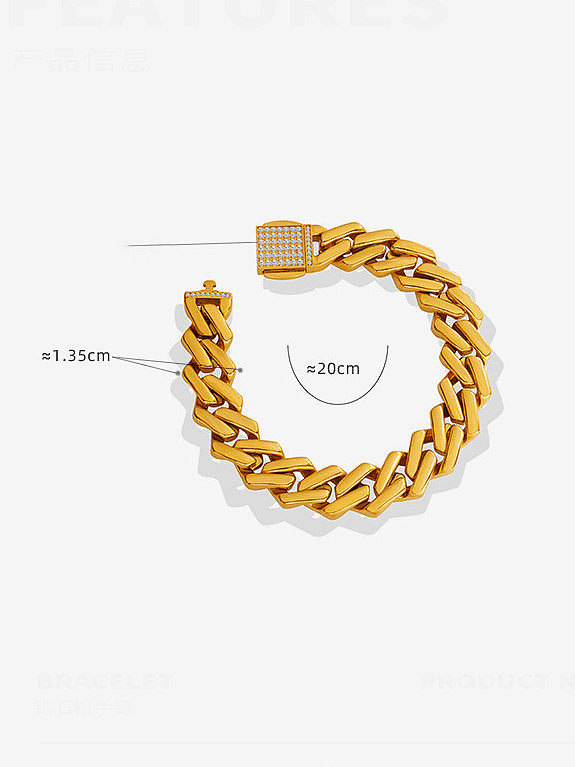 Titanium Steel Cubic Zirconia Geometric Chain Vintage Link Bracelet