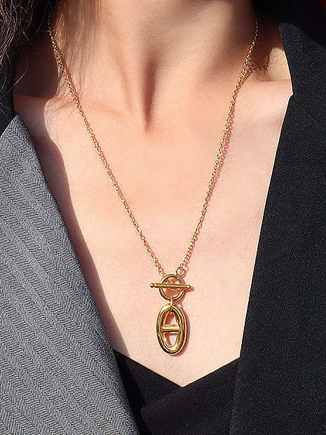 Titanium 316L Stainless Steel Vintage Geometric Pendant Necklace with e-coated waterproof