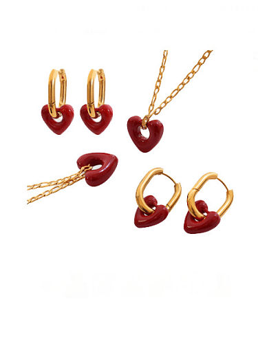 Titanium Steel Vintage Heart Enamel Earring and Necklace Set