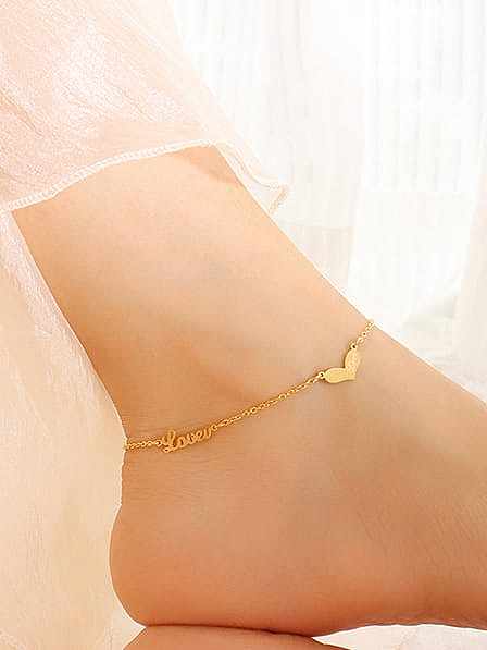 Bracelet de cheville lettre minimaliste coeur en acier titane