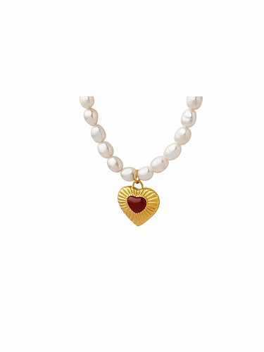 Süßwasserperlen-Herz-Weinlese-Halskette aus Titanstahl