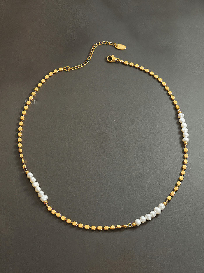 Brass Freshwater Pearl Geometric Hip Hop Beaded Necklace