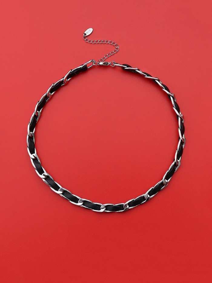 Titanium 316L Stainless Steel Leather Weave Vintage Choker Necklace with e-coated waterproof