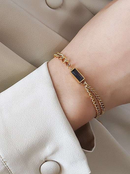 Ensemble bracelet et collier en pierre de verre géométrique minimaliste en acier au titane