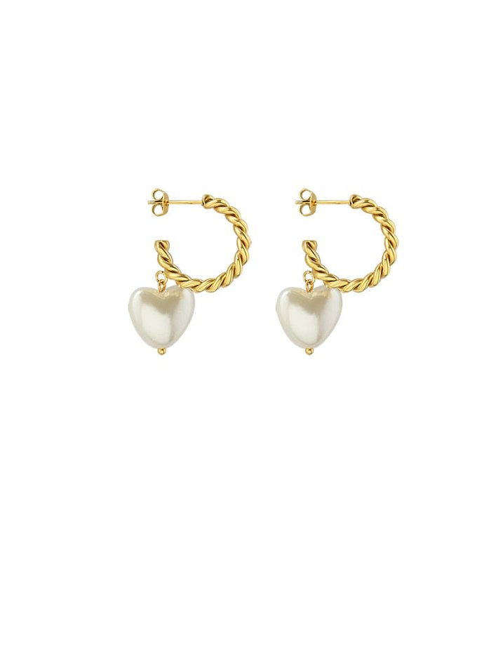 Titanium 316L Stainless Steel Freshwater Pearl Heart Minimalist Drop Earring with e-coated waterproof