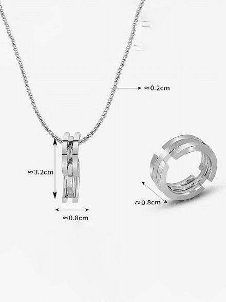 Juego de collar y anillo geométrico minimalista de acero titanio