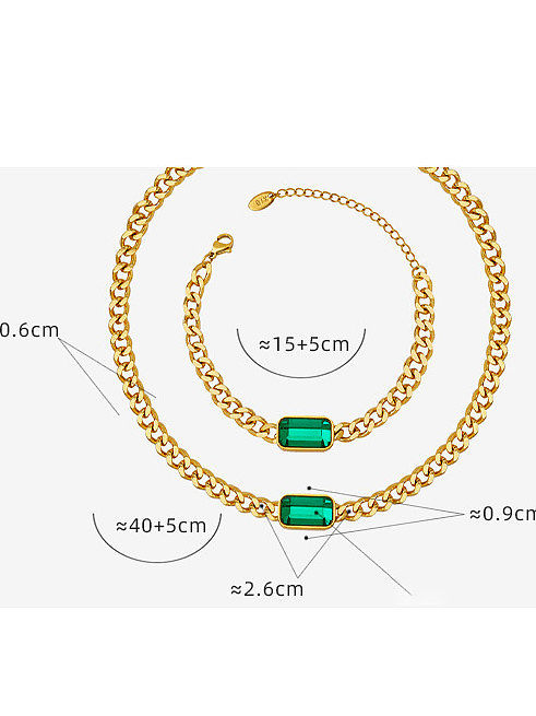 Ensemble bracelet et collier chaîne géométrique hip hop en pierre de verre et acier au titane