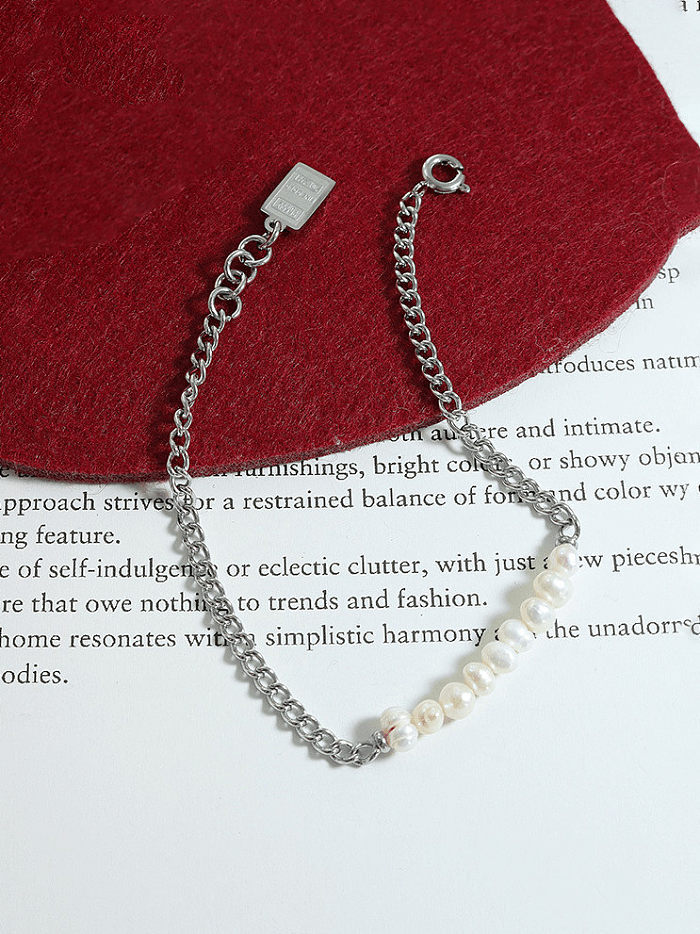 Titanium Steel Imitation Pearl Geometric Minimalist Link Bracelet