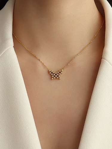 Titanium 316L Stainless Steel Cute Bead Butterfly Earring and Necklace Set with e-coated waterproof