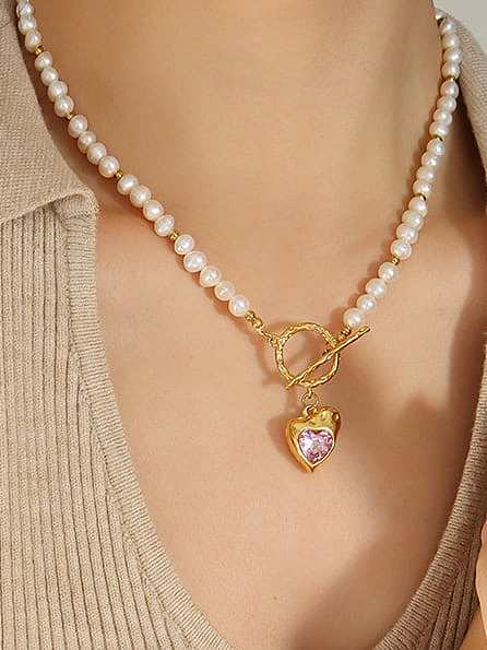 Minimalistische Halskette mit Herz aus Süßwasserperlen aus Titanstahl