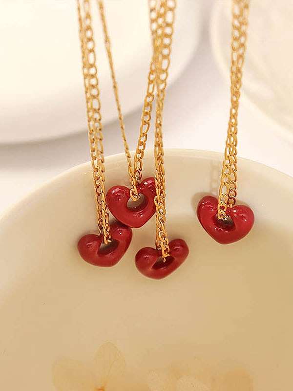 Titanium Steel Vintage Heart Enamel Earring and Necklace Set