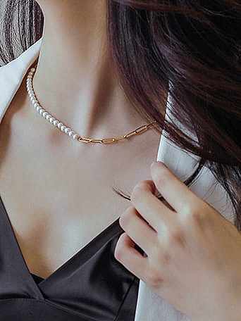Conjunto de collar y brazalete irregular minimalista de perla de imitación de acero inoxidable 316L de titanio con revestimiento electrónico resistente al agua