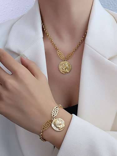 Titanium 316L Stainless Steel Vintage Irregular Braclete and Necklace Set with e-coated waterproof