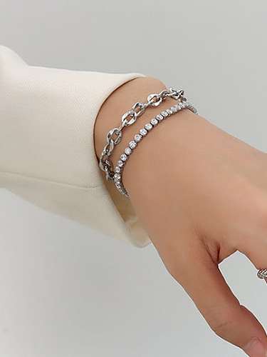 Titanium Steel Cubic Zirconia Geometric Hip Hop Strand Bracelet