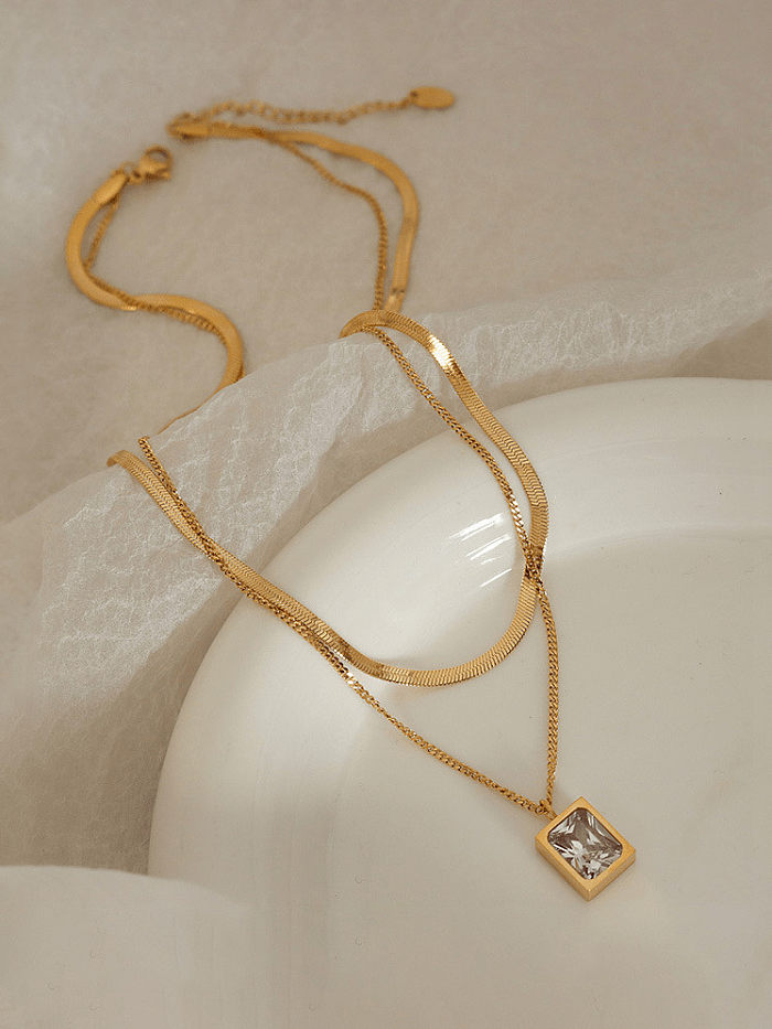 Titan-Stahl-Glasstein geometrische minimalistische mehrsträngige Halskette