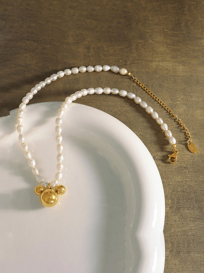 Runde Vintage-Halskette mit Süßwasserperlen aus Titanstahl