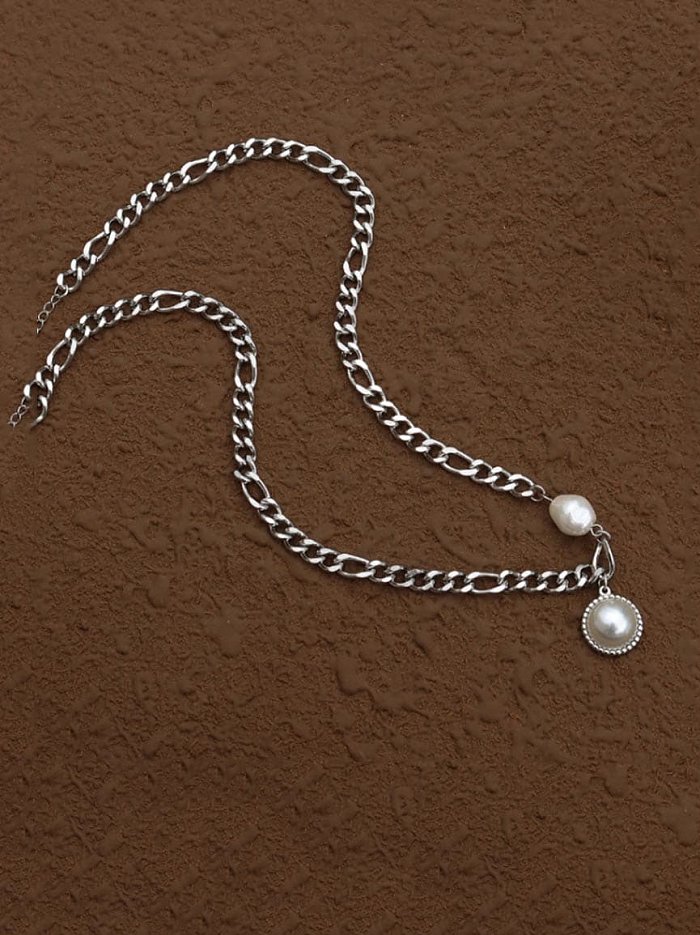 Titanium 316L Stainless Steel Imitation Pearl Geometric Vintage Necklace with e-coated waterproof