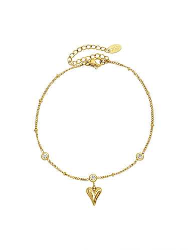 Bracelet de Cheville Minimaliste Coeur Strass Acier Titane