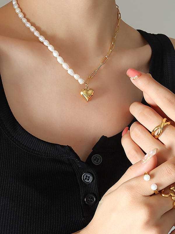 Titanium Steel Freshwater Pearl Heart Trend Cuban Necklace