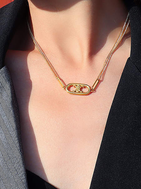 Titanium 316L Stainless Steel Minimalist Hollow Geometric Pendant Necklace with e-coated waterproof