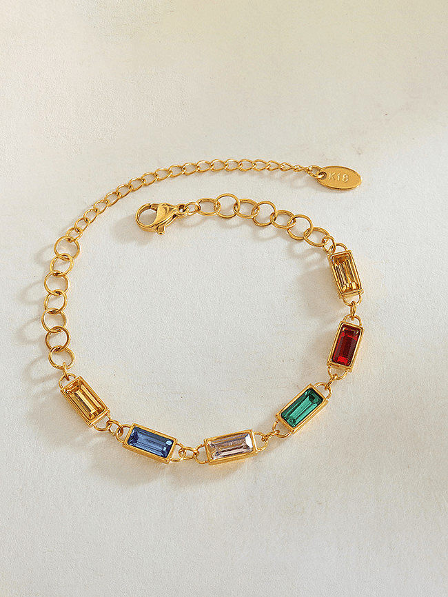 Conjunto de colar e pulseira geométrica vintage de zircônia cúbica de aço titânio