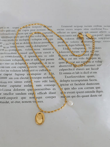 Collier de perles géométriques vintage en acier au titane avec perles d'imitation