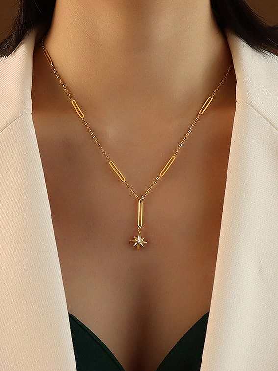 Titanium 316L Stainless Steel Cubic Zirconia Geometric Minimalist Lariat Necklace with e-coated waterproof