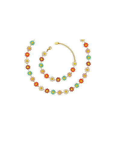 Böhmisches Blumen-Emaille-Armband und Halsketten-Set aus Titanstahl